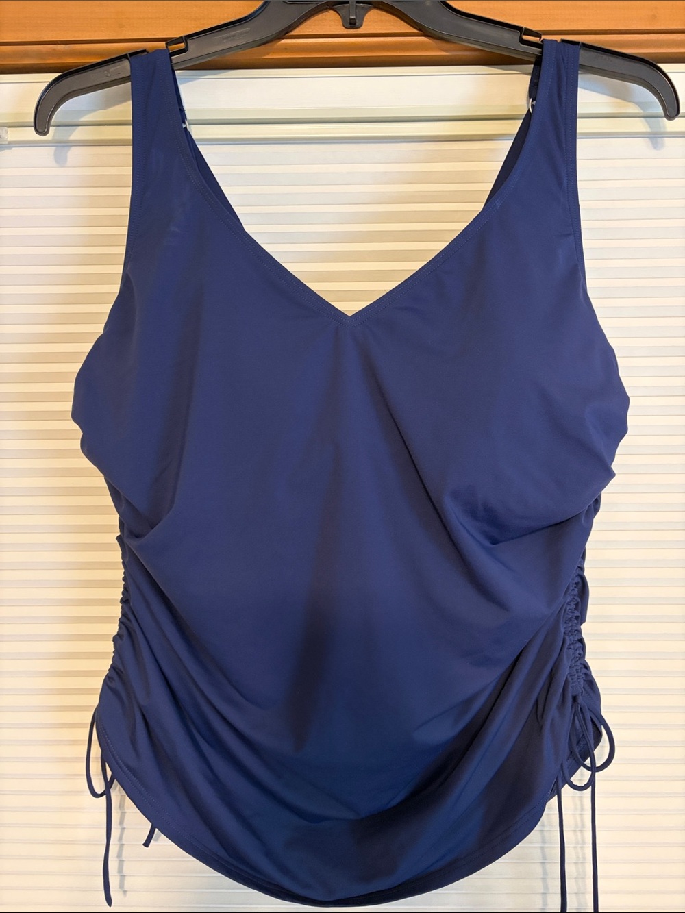Lands' End Navy V-Neck Ruched Side Tank